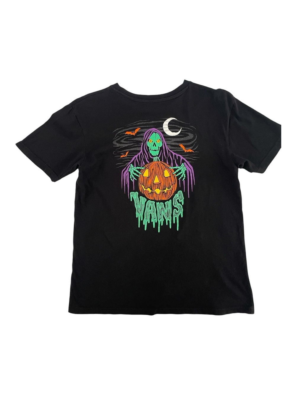 Vans Black Tee with Orange Logo and Green Drip Graphic- Size M
